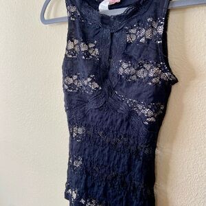 vintage y2k sheer black lace keyhole neck tank